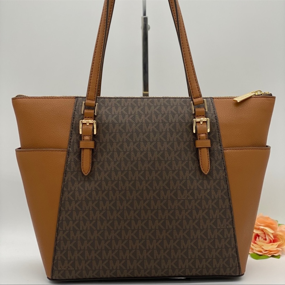 MICHAEL KORS CHARLOTTE LARGE TOP ZIP Brown Tote - Picture 10 of 13
